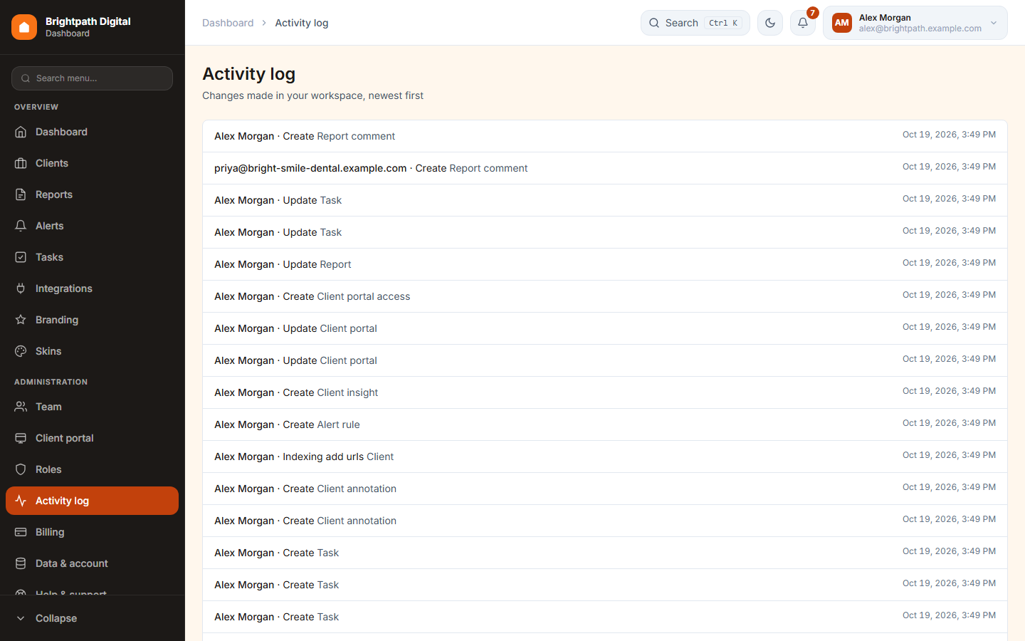 The Activity log