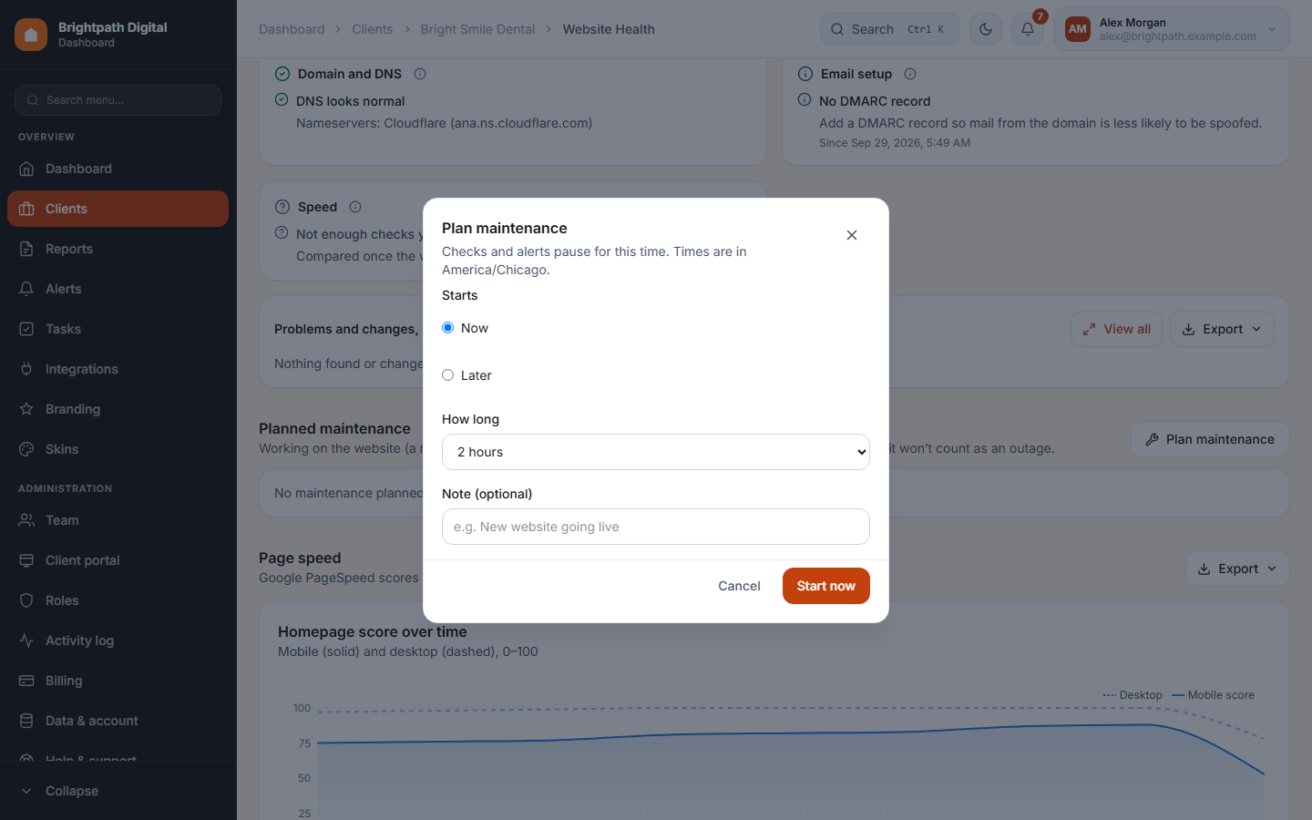 The Plan maintenance dialog