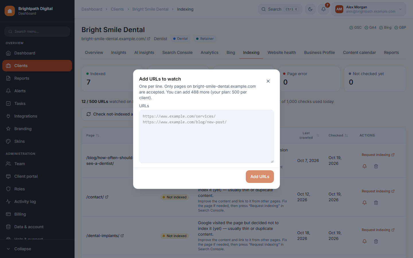 The Add URLs dialog
