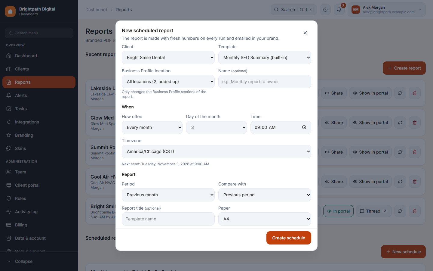 The New schedule dialog