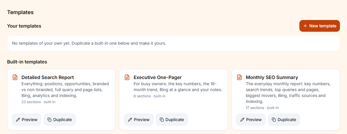 Built-in report templates