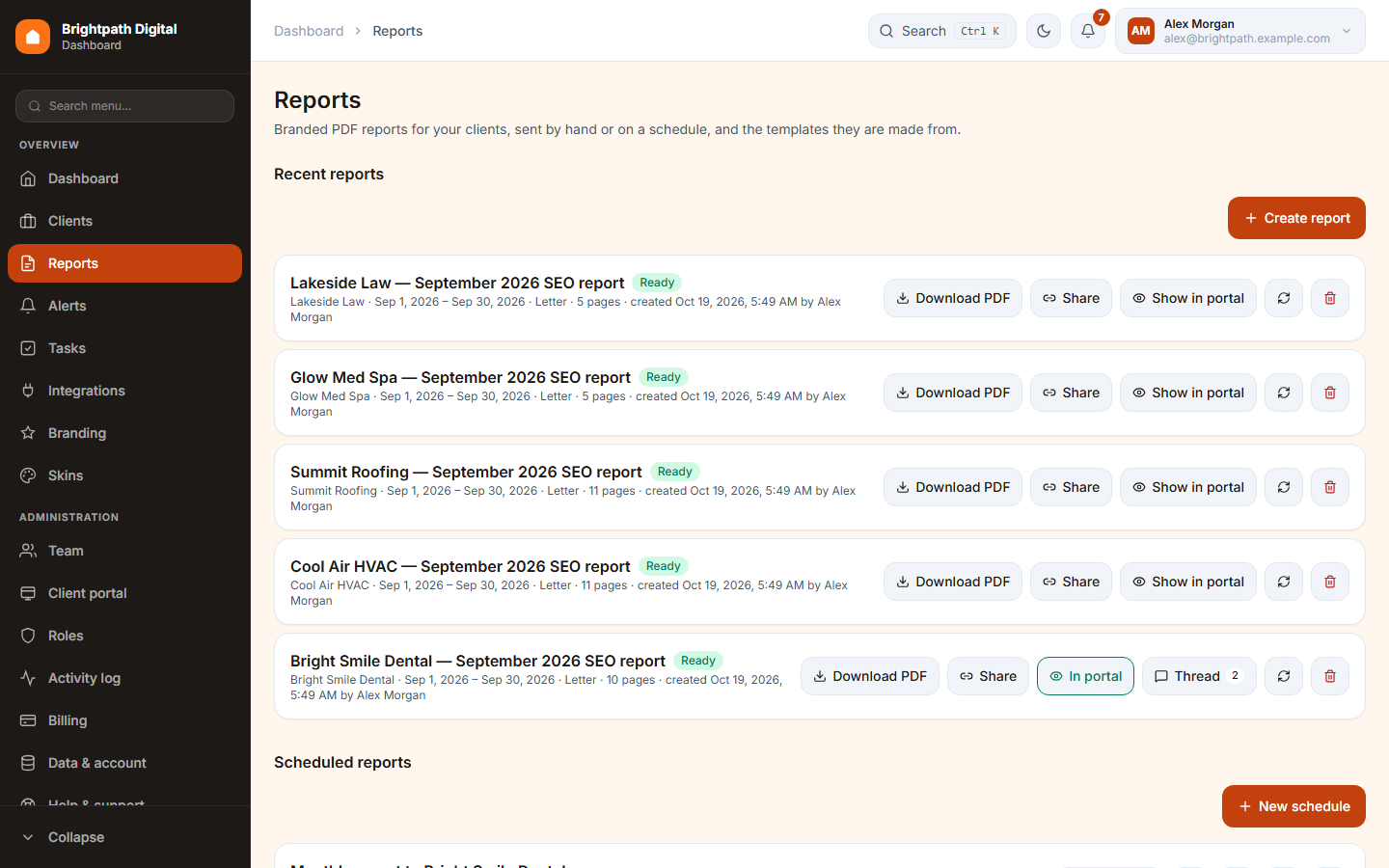 The Reports page