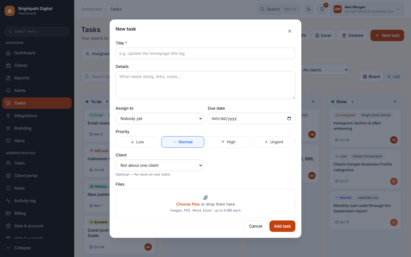 The New task dialog